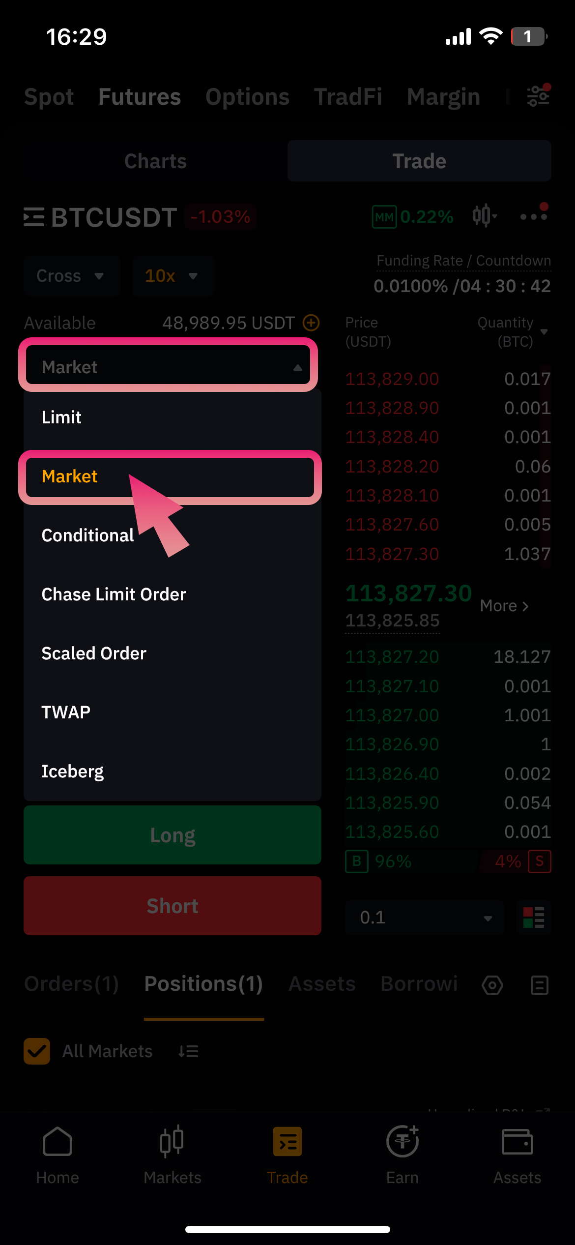 Choose Order Type Screenshot