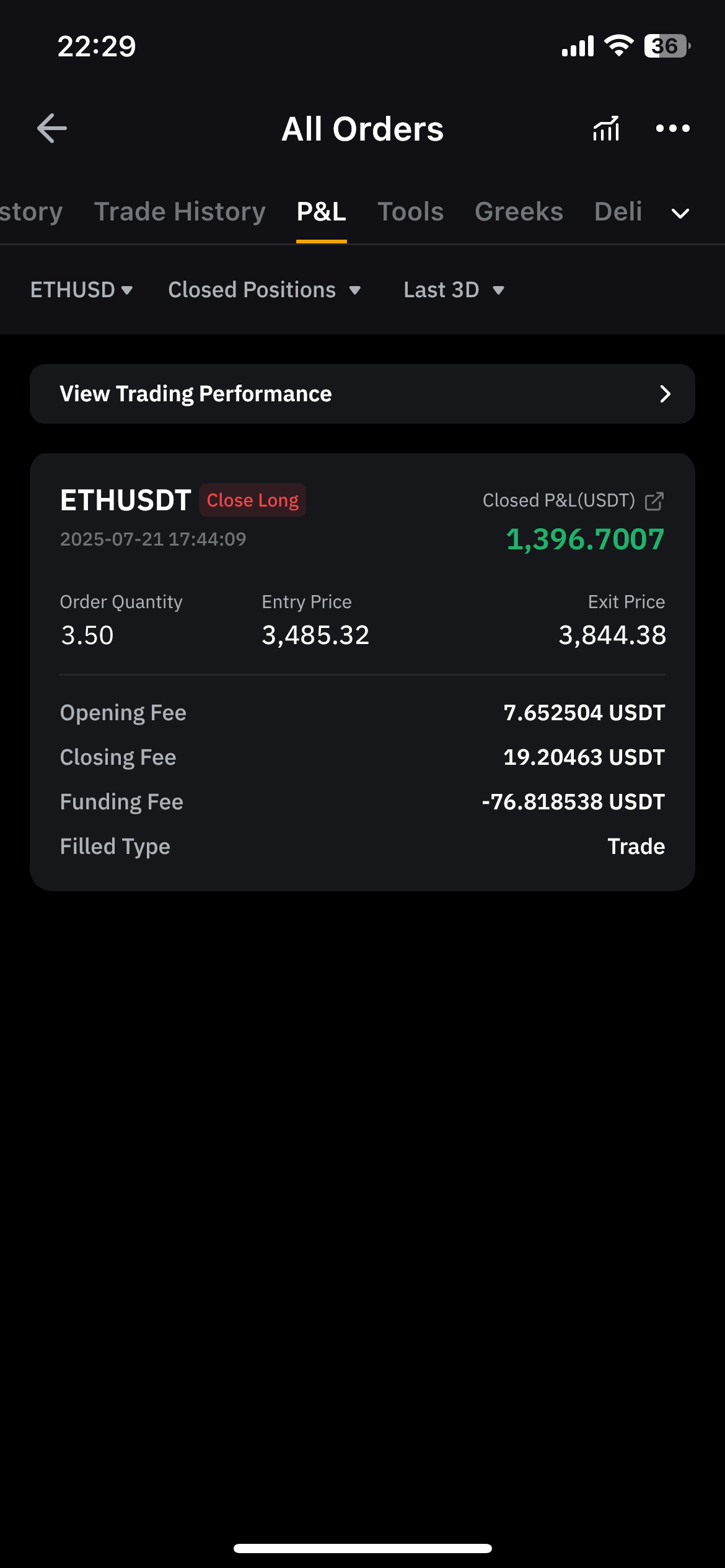 Closed order screenshot