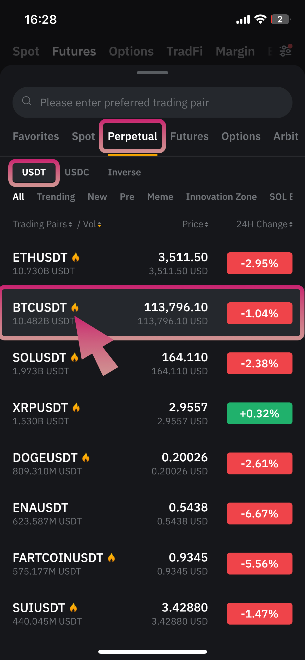 Find Trading Pair Screenshot