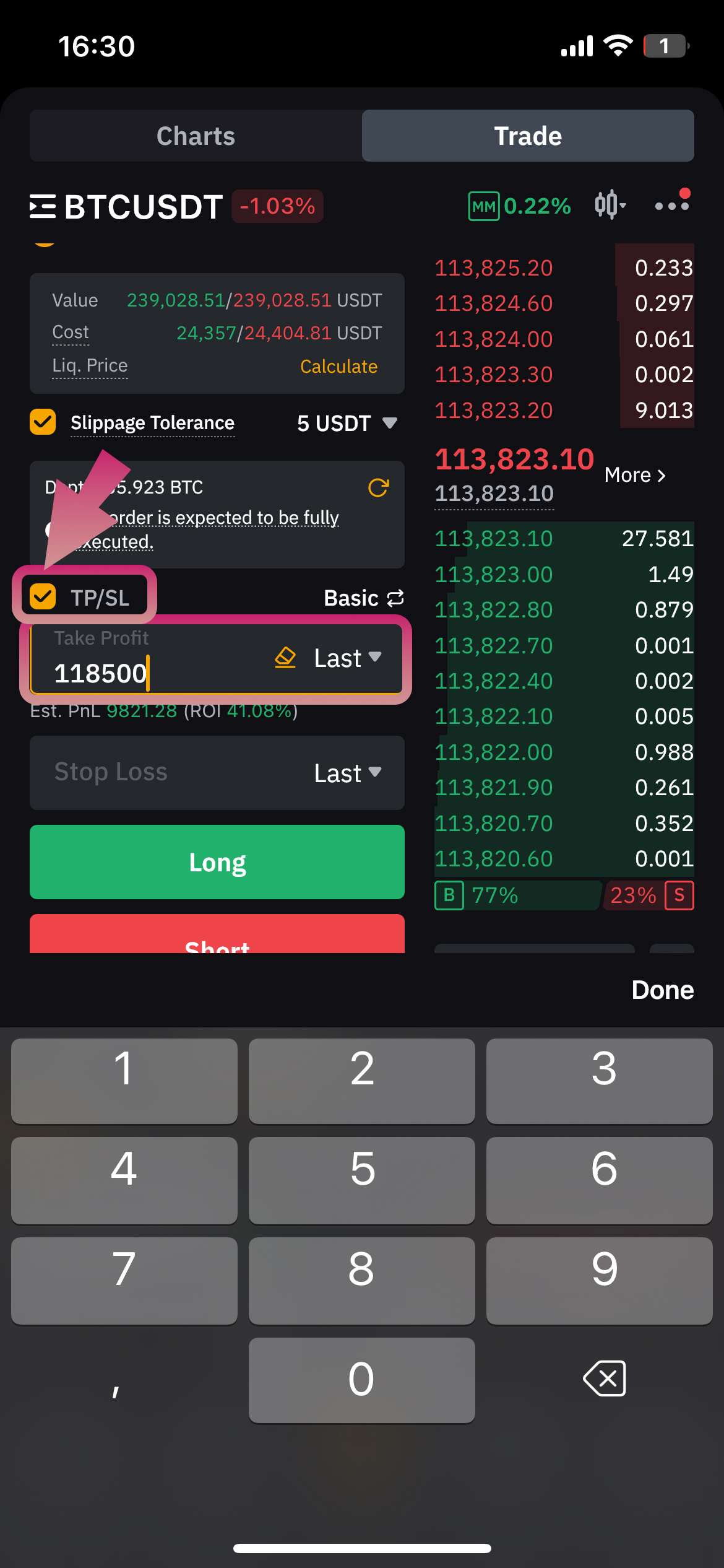 Set Take Profit Screenshot